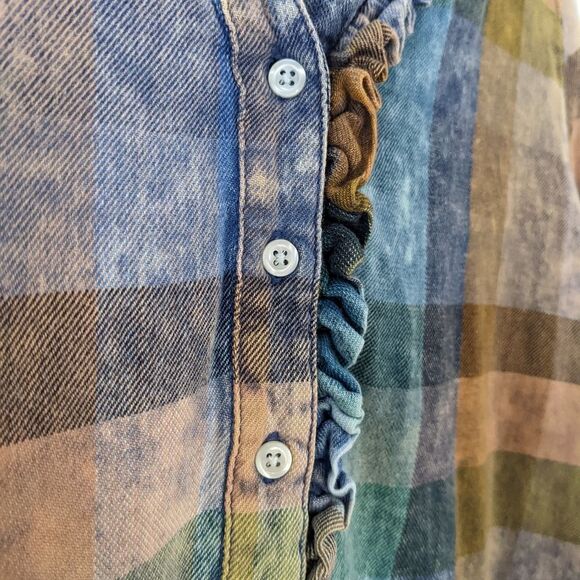 Anthropologie Isabella Sinclair Plaid Ruffle Shirt Top Medium @L1 - Picture 9 of 9